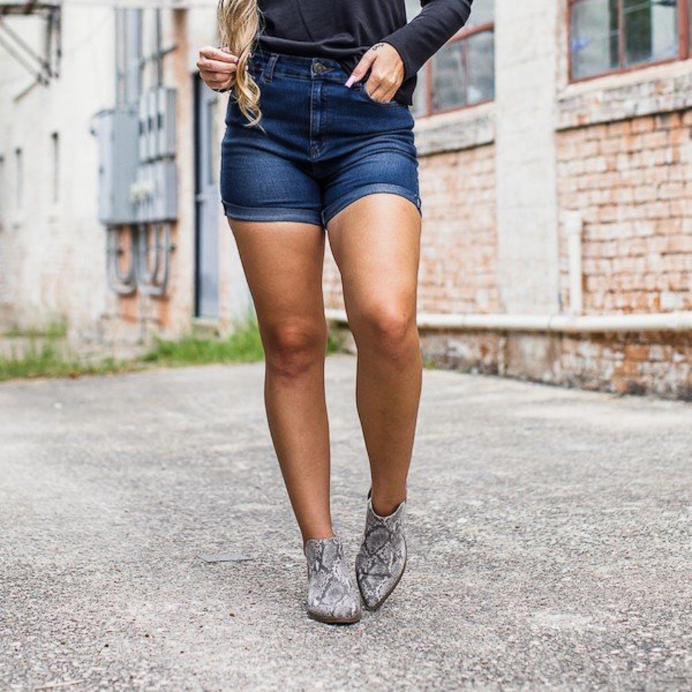 Lucky & Blessed Dark Blue Denim High-Rise Jean Shorts